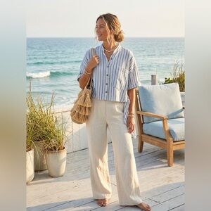 Free People Intimately Blue Striped Oversized Painter Tunic High Low Gauze XS